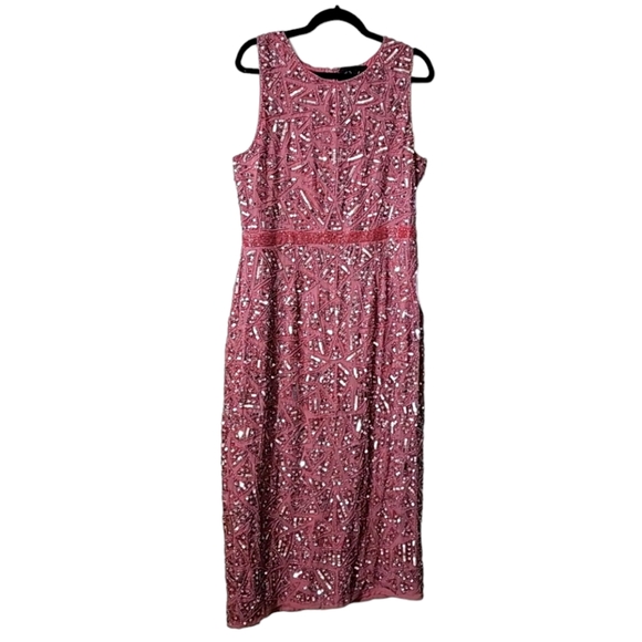 MAC DUGGAL GEOMETRIC PATTERNED SEQUIN MIDI DRESS size 12 - Picture 3 of 7